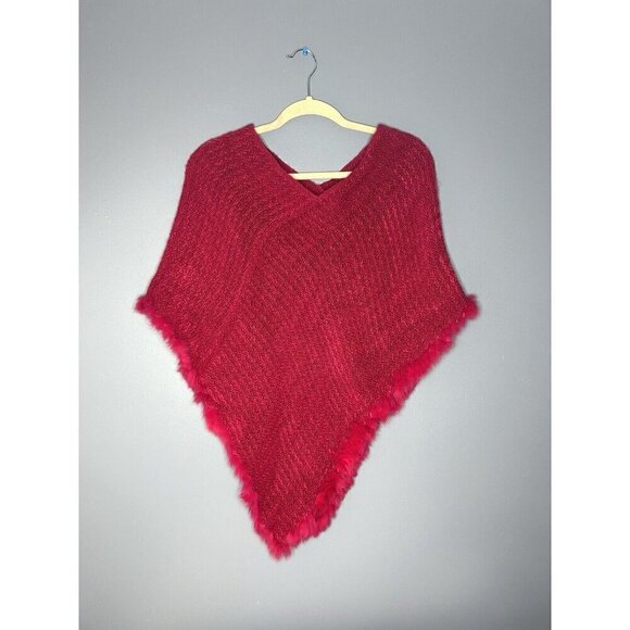 Angora Crochet Knit Poncho Rabbit Fur Trim Angora Trim OSFM Hot Pink Barbiecore - Picture 1 of 11